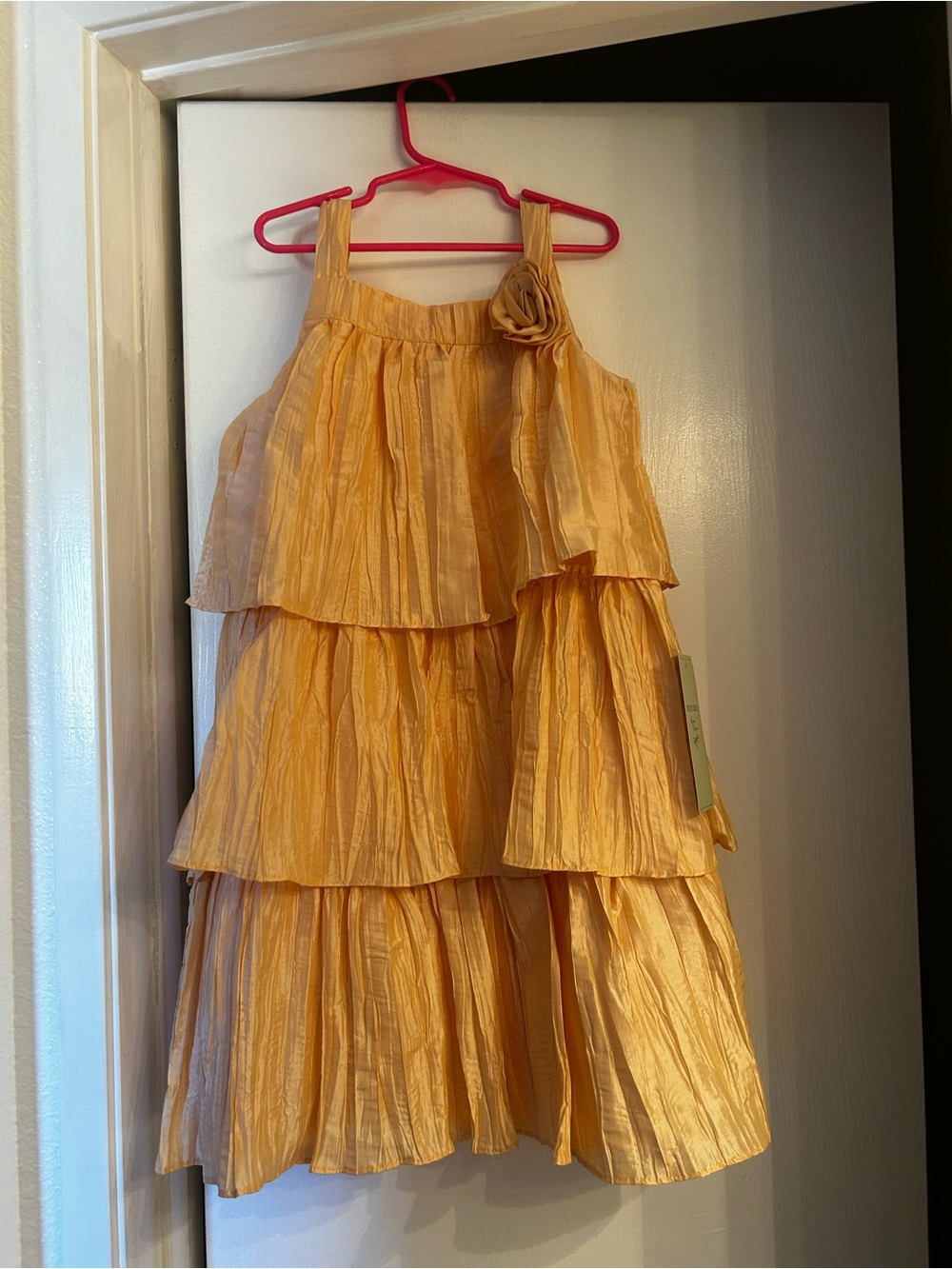 Sweet Pea Tiered Peach-Yellow Ruffle Dress